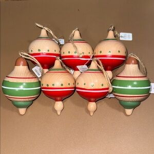 Set of 7 wooden Christmas ornaments spinning top style bobber holiday decor nwt